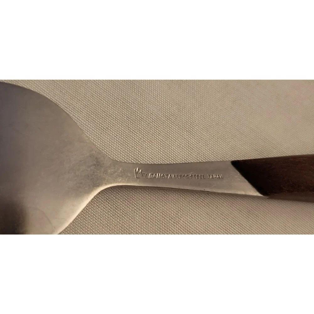 3 PCE VTG Eldan Flatware Stainless Steel Wood Handles Gravy Ladle Pie Slice Fork